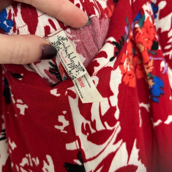 Free People Late Night Red Floral Print Wide-Leg Pants - Picture 4 of 4